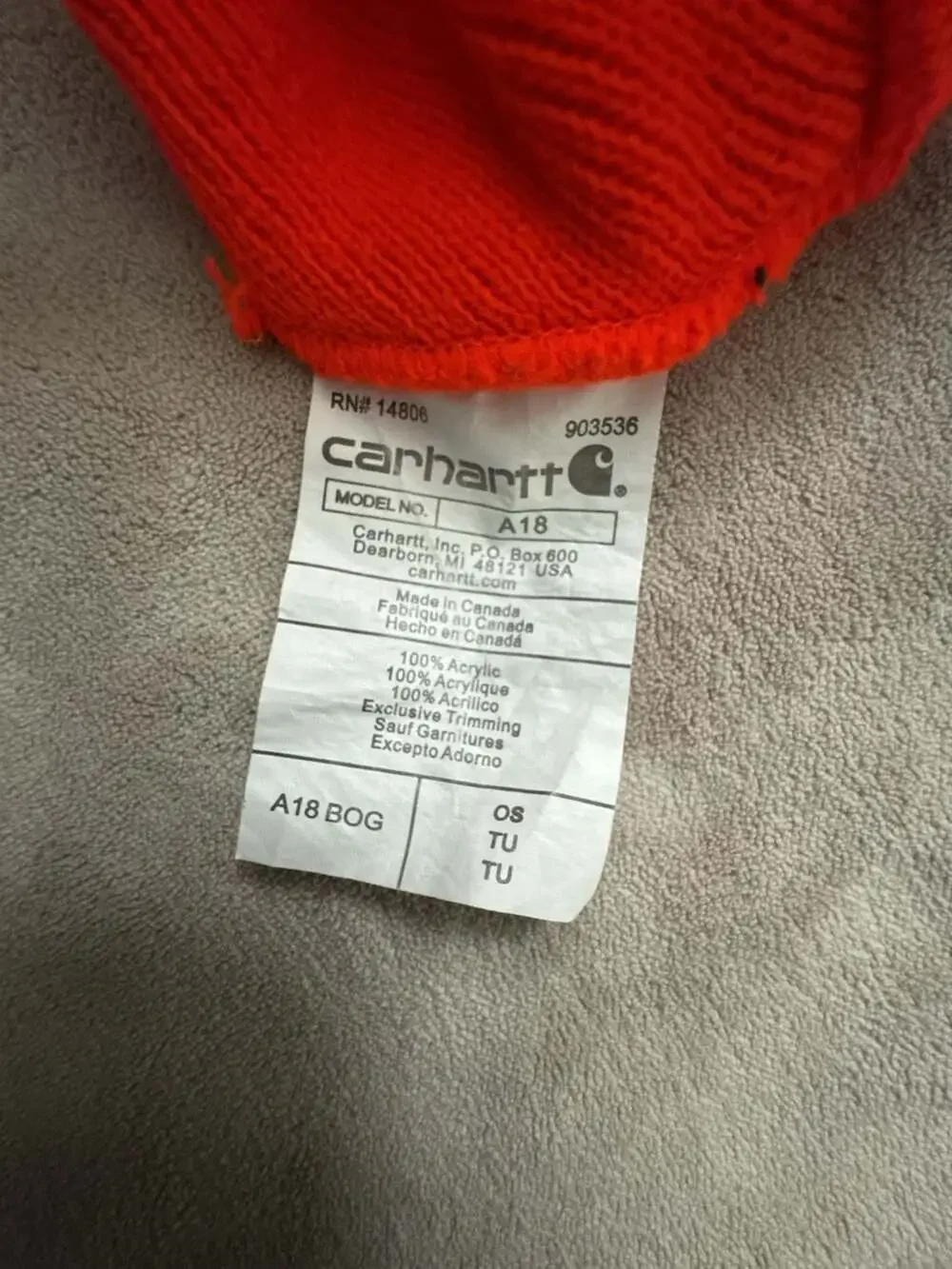 Carhartt A18 Acrylic Watch Hat in Brite Orange